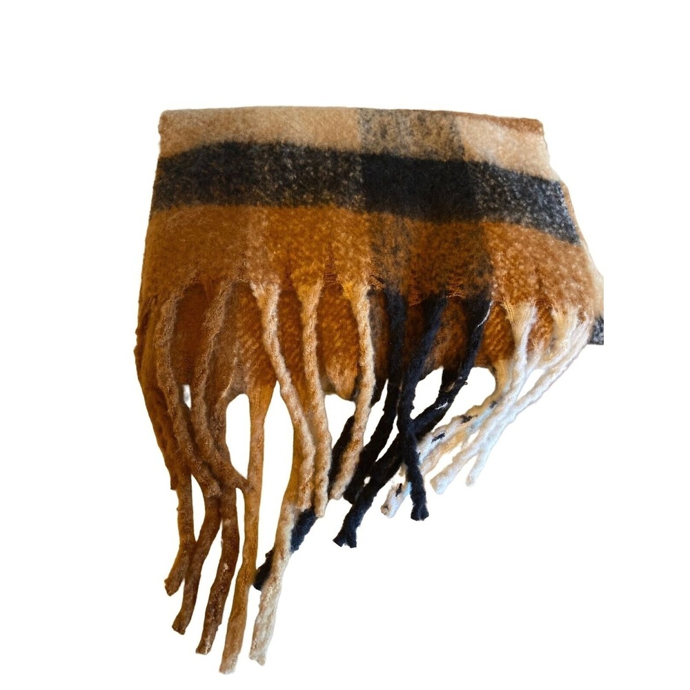 Fashion Apparel Brown Plaid Wide Fringed‎ Scarf Wrap
